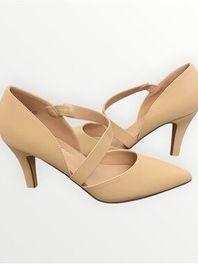 Women’s Nude Cross-Strap Pointed-Toe Heels